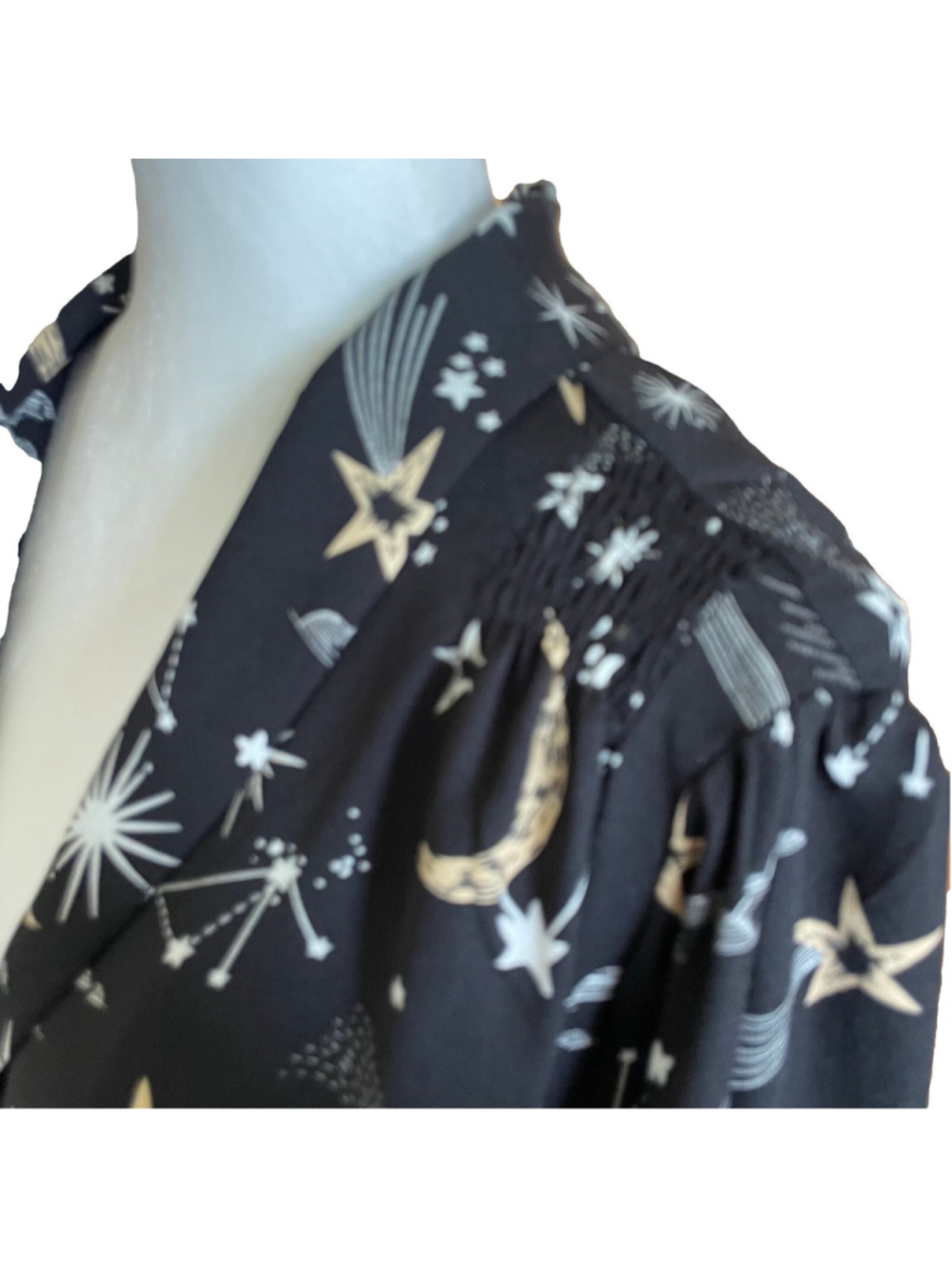 Joanie Babs Black Celestial Moon Star V Neck Midi Dress Size 14 - Picture 3 of 15